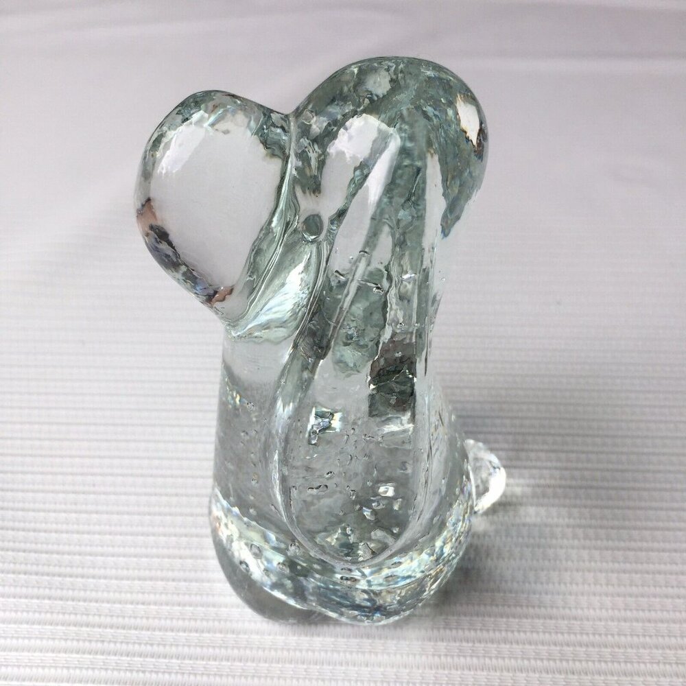 Art Glass Droopy Dog Paperweight Clear Bubbles Basset Hound Figurine Cartoon